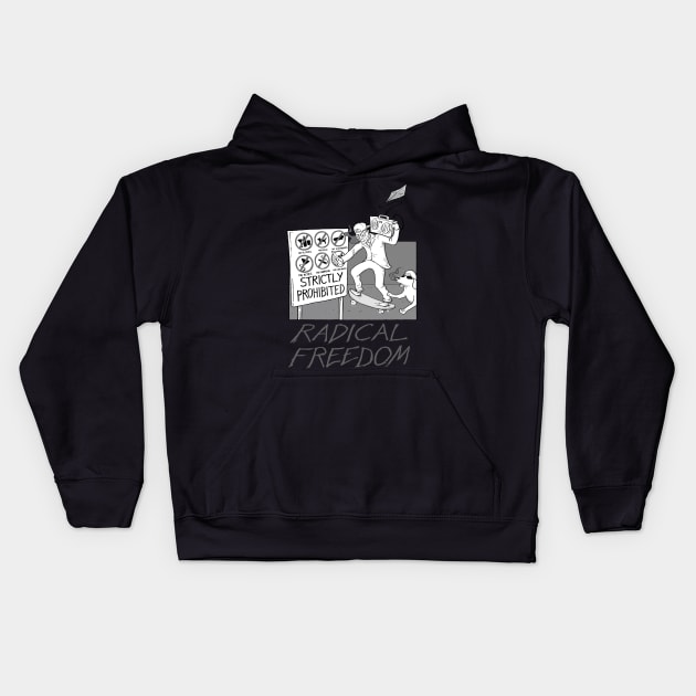 Radical Freedom at the Beach (black and white) Kids Hoodie by ExistentialComics